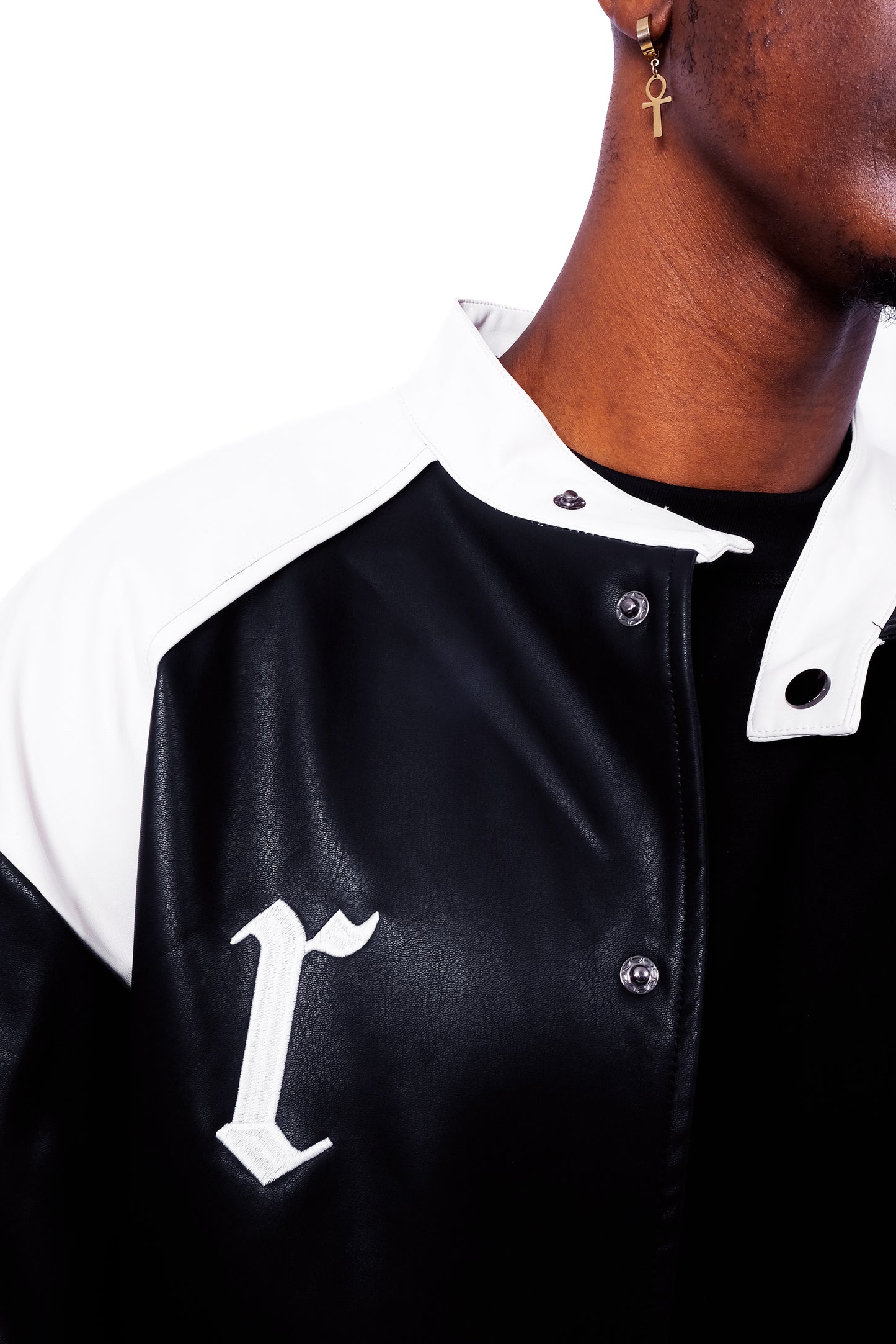 VESTE SIMILICUIR FLAMME NOIR/BLANCHE