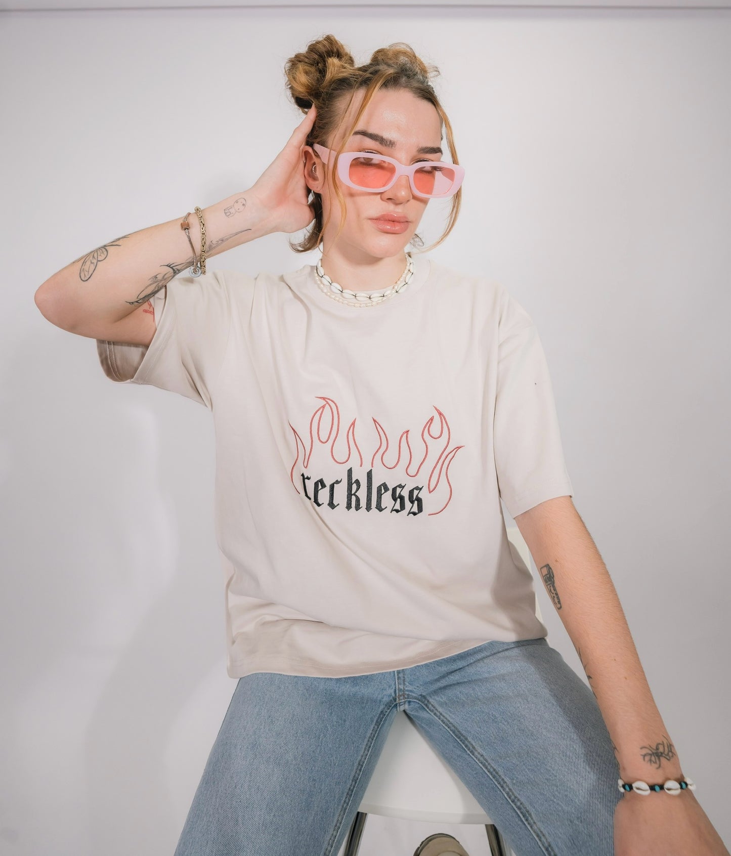 BEIGE FLAME T SHIRT 